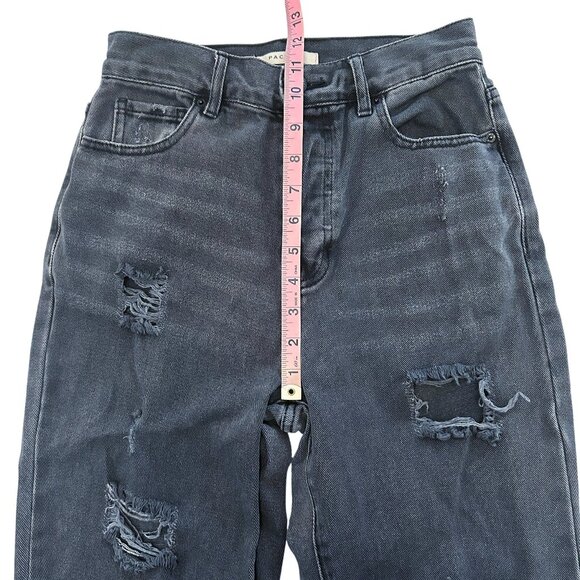 PACSUN Black Denim High Rise Straight Leg‎ Jeans Button Fly Frayed Distressed 25 - Picture 12 of 15